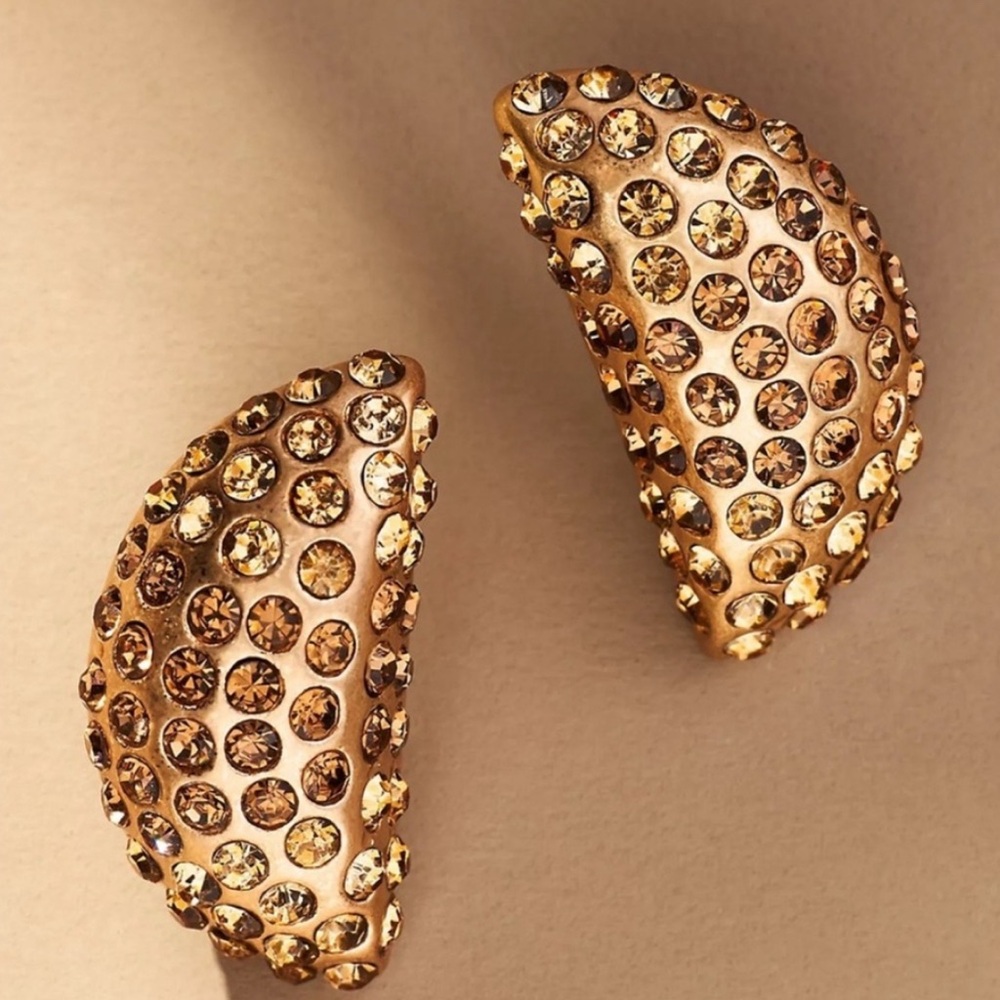 Anthropologie Crystal Half Moon Post Earrings
